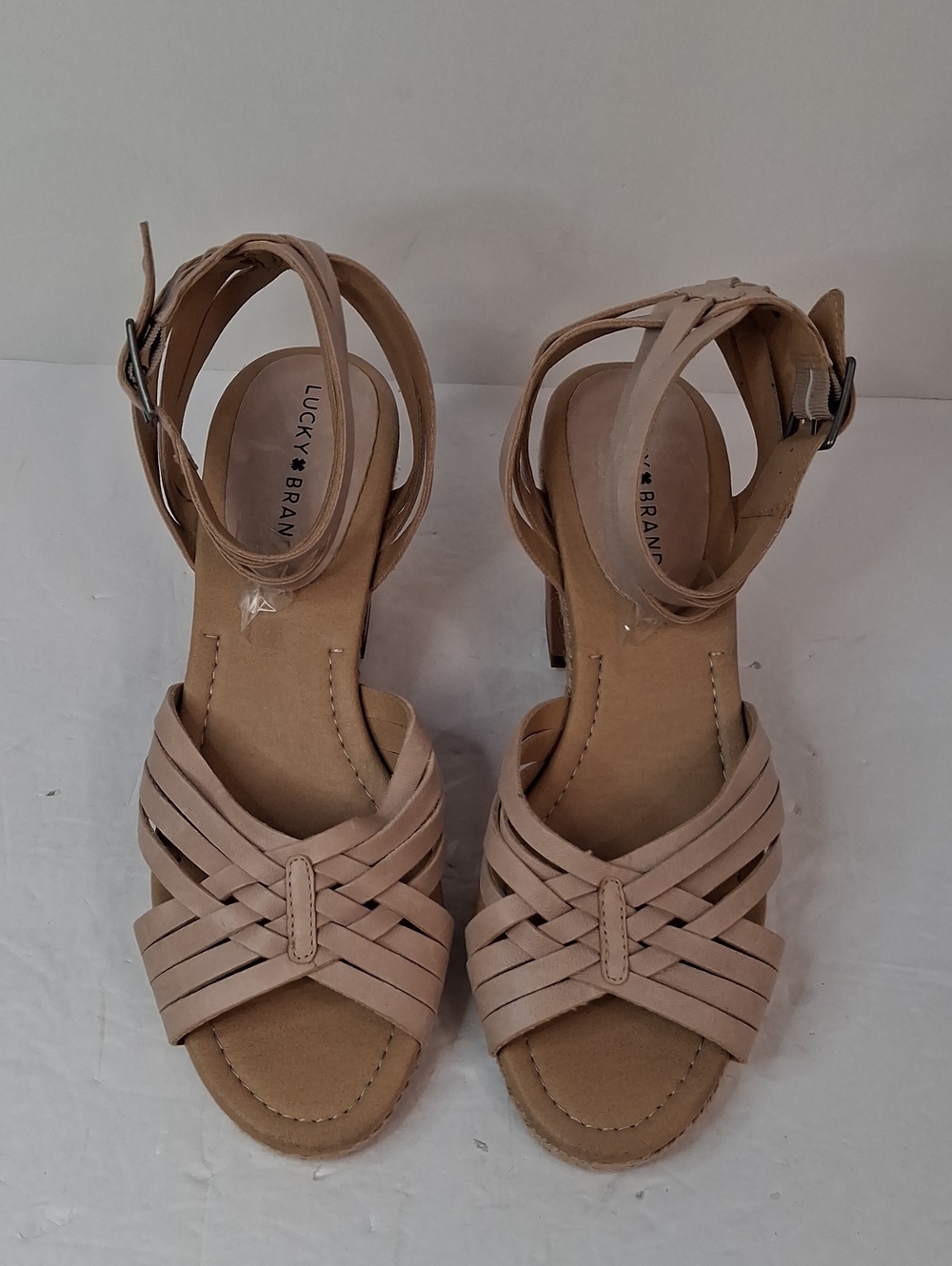 Lucky Brand Beige Leather Strappy Block Heel Sandals Size 10